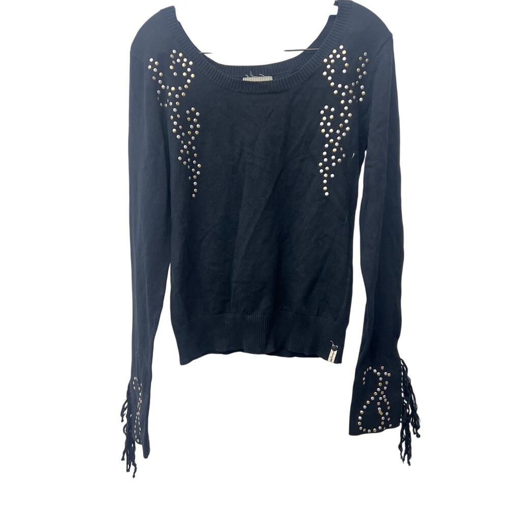 New One Teaspoon Size S Black Fringed Bell Cuff Stud Embellished Western Sweater